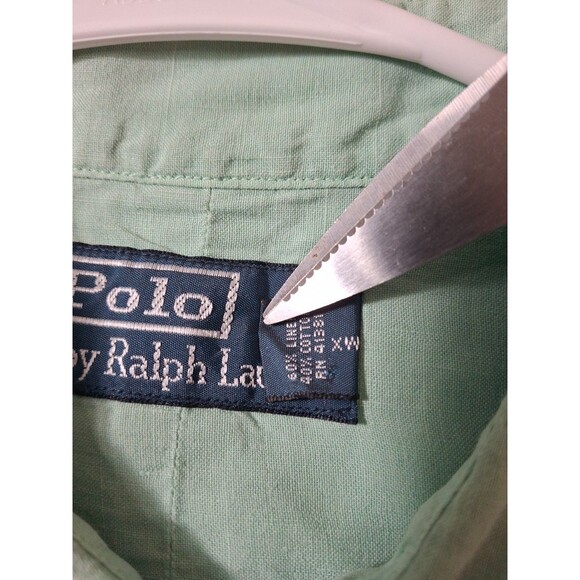 Vintage Polo Ralph Lauren Linen Blend Shirt Men Large Green Seafoam  Roll Tab - Picture 6 of 10